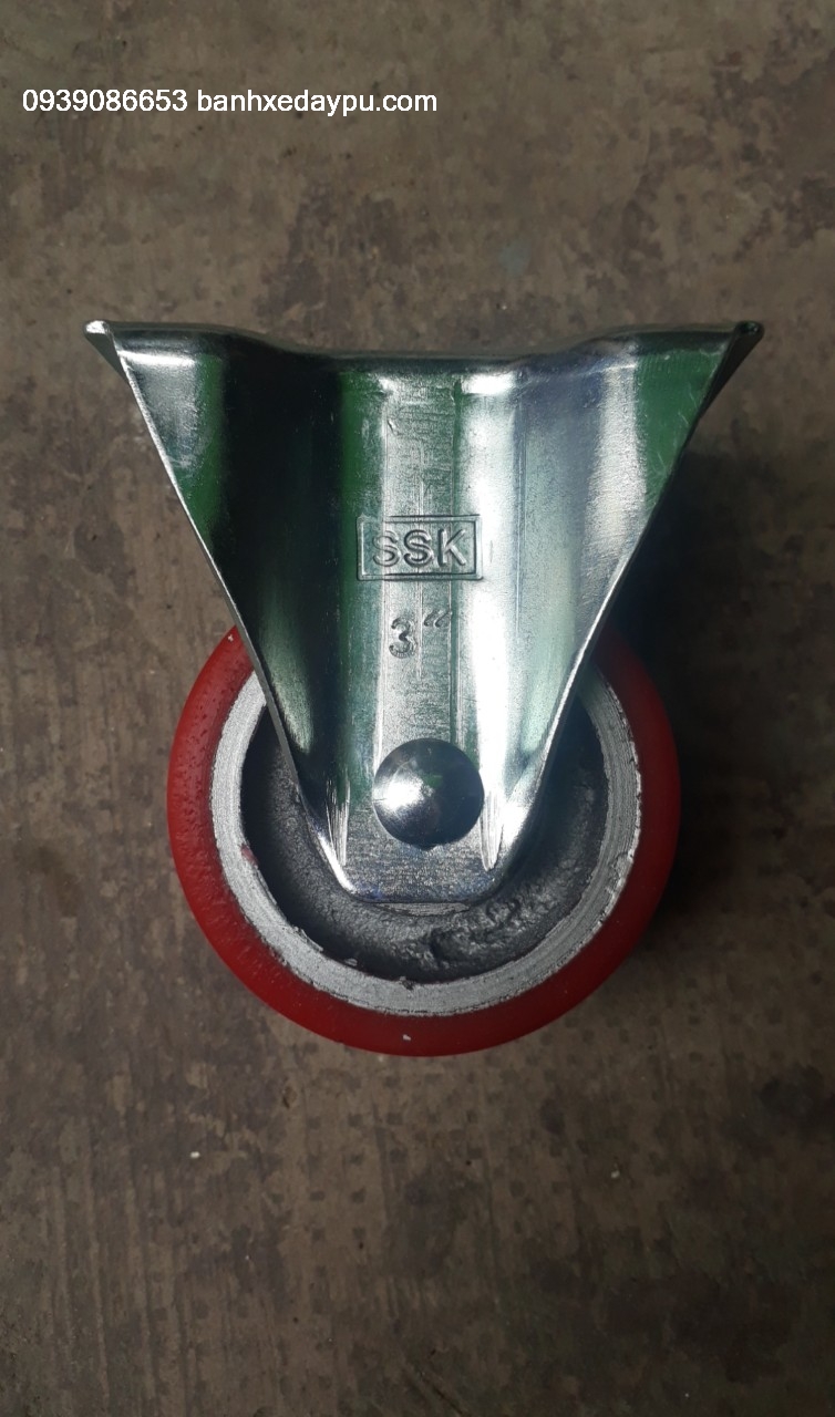 Bánh xe đẩy pu ssk 3 in cố định gang bạc đạn 6001 Bánh xe đẩy pu ssk 3 in cố định gang bạc đạn 6001