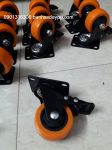 Bánh xe đẩy TPU nhựa  4 in hay 100x32mm càng xoay khóa màu vàng