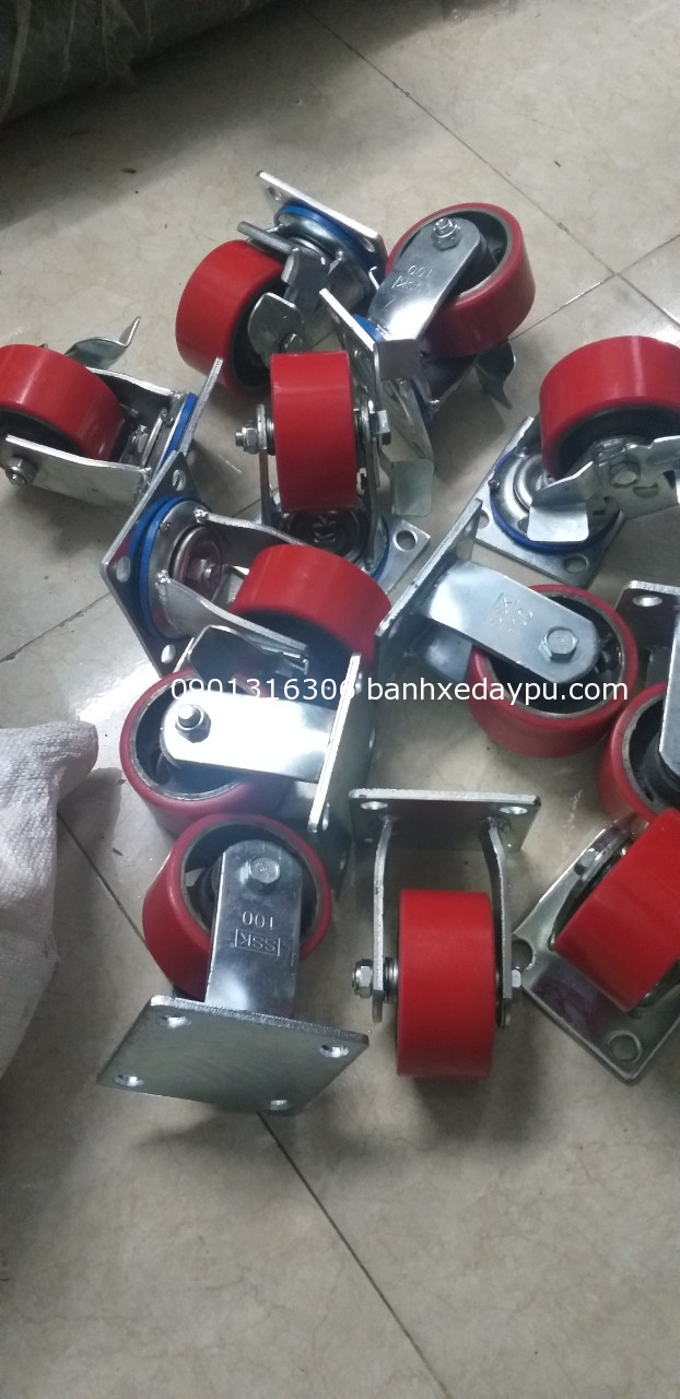 Bánh xe pu gang 100x32 bạc đạn 6203 rz