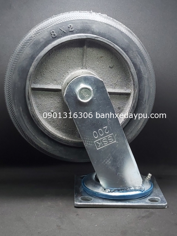 Bánh Xe Đẩy Cao Su 250-4 càng 3mm có khóa