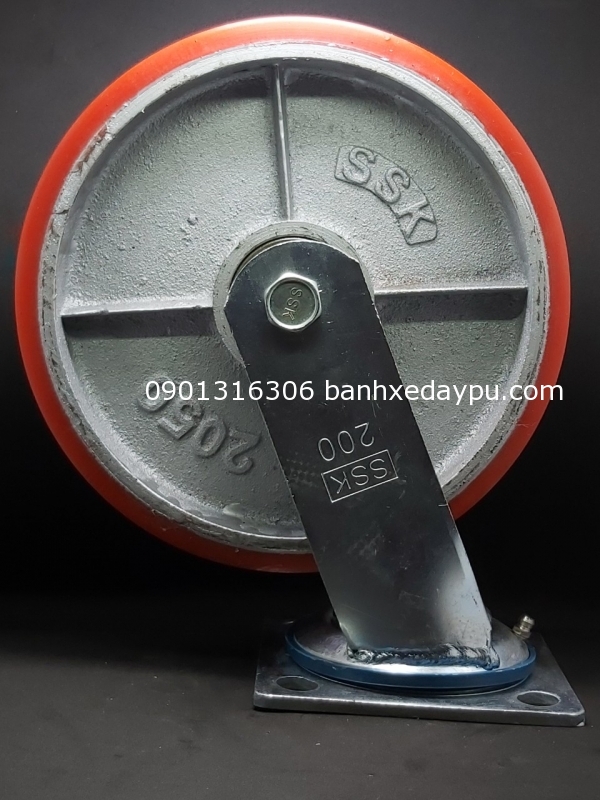 Bánh Xe Đẩy Hàn Quốc Pu Gang 200 x50 mm SSK Xoay không Khóa