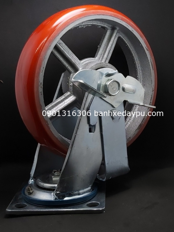 Bánh Xe Đẩy PU Gang Hàn Quốc 200x50mm Xoay Khóa SSK Bánh Xe Đẩy PU Gang Hàn Quốc 200x50mm Xoay Khóa SSK
