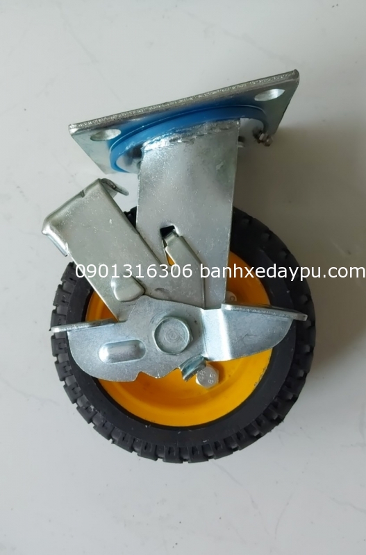 Bánh Xe Đẩy Cao Su Vàng Mâm Liền 160x50 Xoay Không Khóa Bánh xe Công Nghiệp