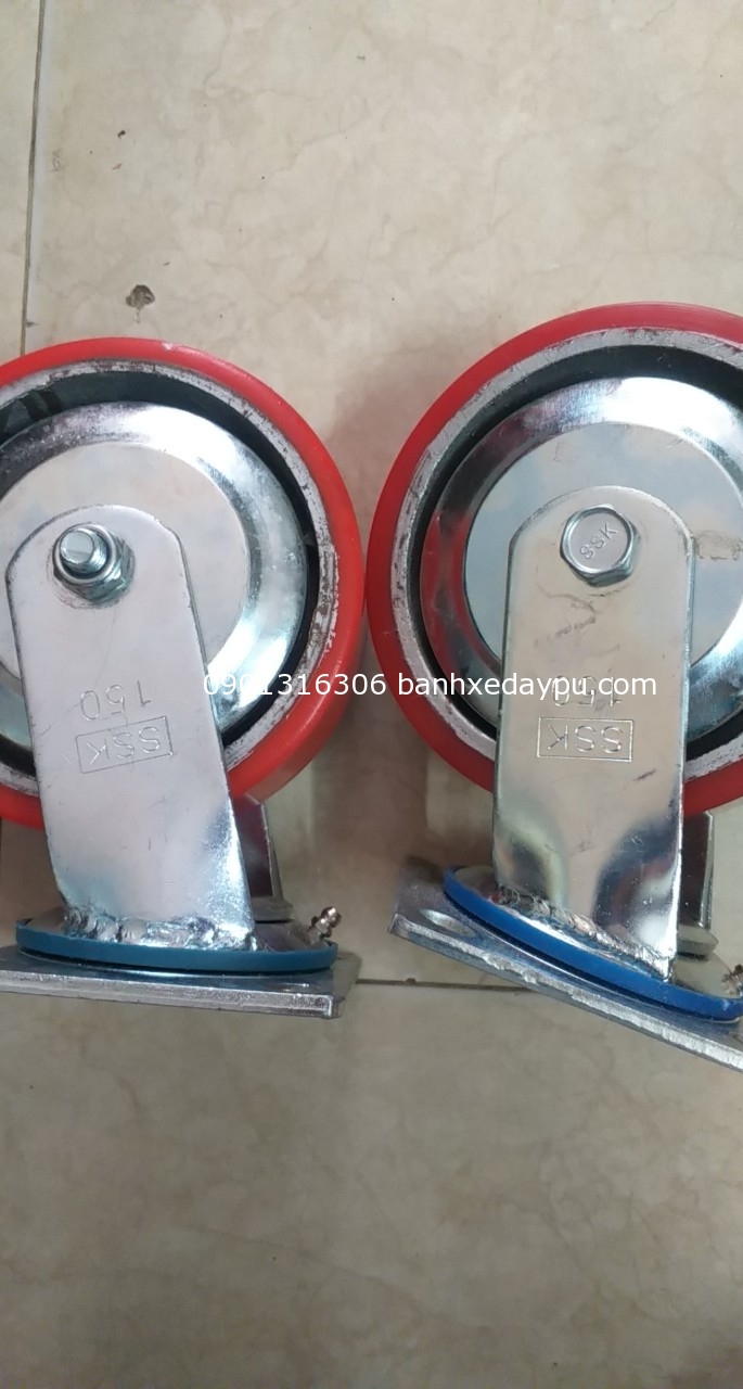 Bánh Xe Đẩy Xoay 150x50 Có Nắp PU Gang đỏ Bánh Xe Đẩy Xoay 150x50 Có Nắp PU Gang đỏ