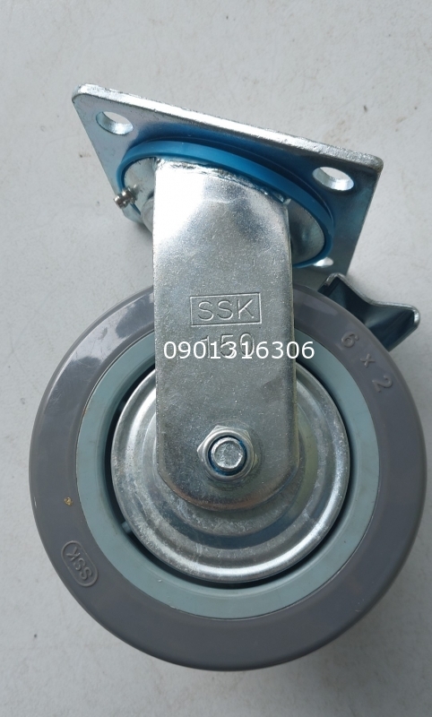 Bánh xe đẩy 150x50 càng xoay khóa TPU Xám Bánh xe đẩy 150x50 càng xoay khóa TPU Xám