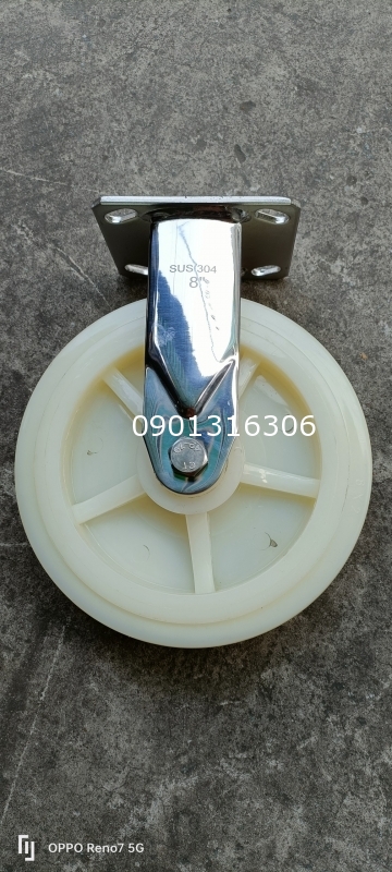 Bánh xe PA trắng 200x50 càng INOX cố định 8 In Bánh xe PA trắng 200x50 càng INOX cố định 8 In